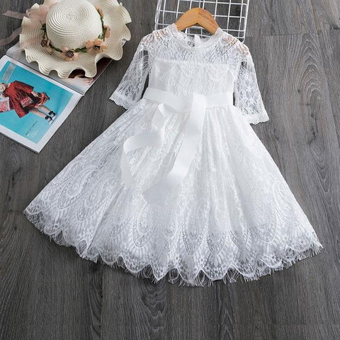 Image of Little Bumper Children Clothes Style 3 White / 7 Knitted Chiffon Girl Dress