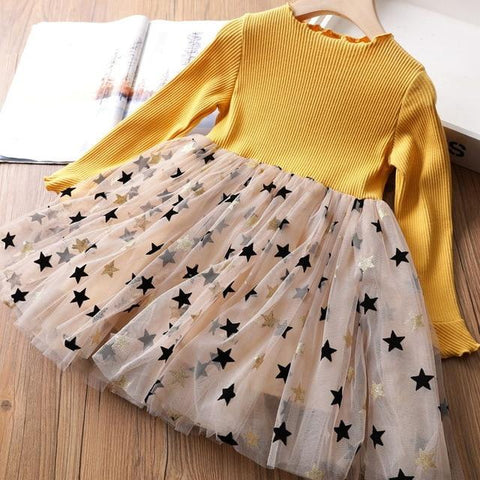 Image of Little Bumper Children Clothes Style 4 Yellow / 8 Knitted Chiffon Girl Dress