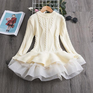 Little Bumper Children Clothes White / 7 Knitted Chiffon Girl Dress