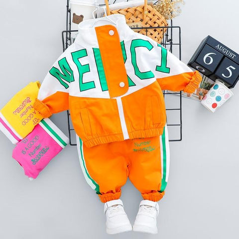 Image of Little Bumper Daddies Clothes Orange no Shoes / 9M / CN Tracksuit Long Sleeve Letter Zipper Sets