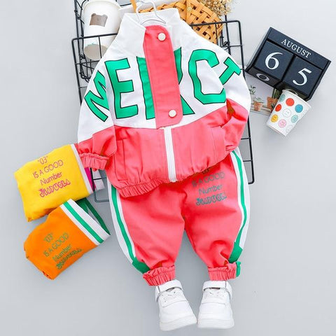 Image of Little Bumper Daddies Clothes Red no Shoes / 4T / CN Tracksuit Long Sleeve Letter Zipper Sets