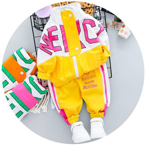 Image of Little Bumper Daddies Clothes Yellow no Shoes / 24M / CN Tracksuit Long Sleeve Letter Zipper Sets