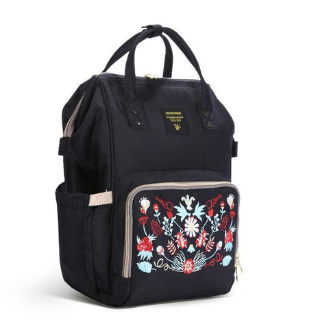 Image of Little Bumper Diaper Bag Flower black USB / United States Large  Nursing Travel Diaper Backpack