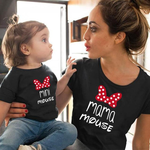 Image of Little Bumper Family Matching Clothes MN-black / mama S (1PCS) Mama Mini Mouse Printed Mommy and Me Matching Tees
