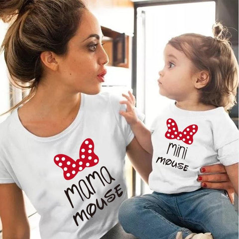 Image of Little Bumper Family Matching Clothes MN-white / Kid 6T 130 (1PCS) Mama Mini Mouse Printed Mommy and Me Matching Tees