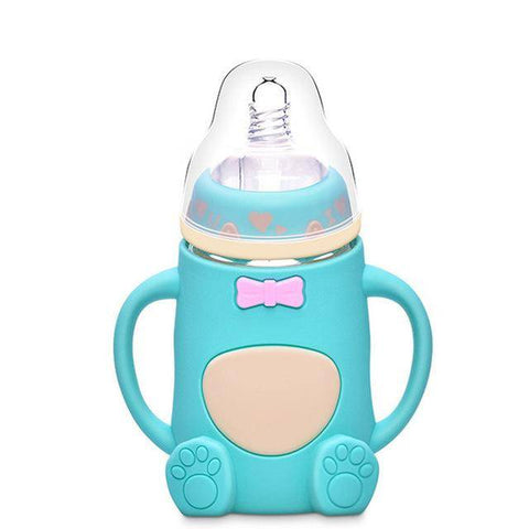 Image of Little Bumper Feeding Gray / United States Baby Cute Feeding Silicone Milk Bottle With Handle
