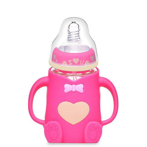 Image of Little Bumper Feeding Red / United States Baby Cute Feeding Silicone Milk Bottle With Handle