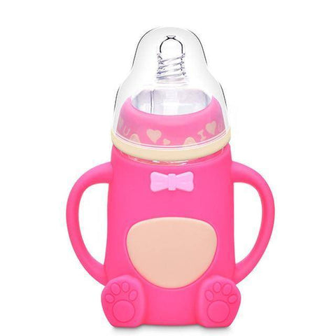 Image of Little Bumper Feeding Yellow / United States Baby Cute Feeding Silicone Milk Bottle With Handle