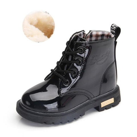 Image of Little Bumper Girl Shoes Black with plush / 1 Children Leather Boots