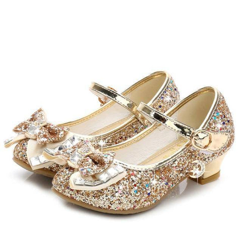 Image of Little Bumper Girl Shoes Gold / 26 / United States Princess Girls Glitter High Heel Shoes