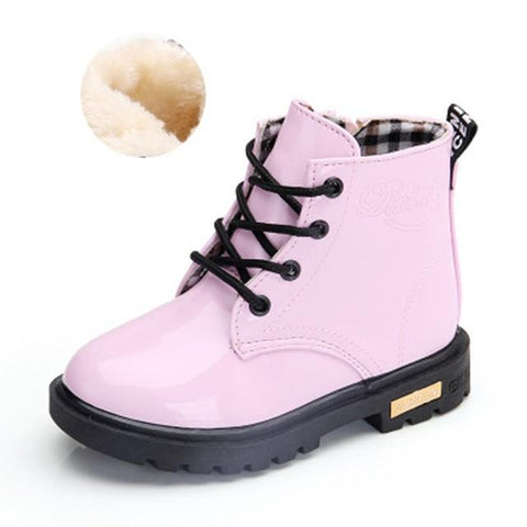 Image of Little Bumper Girl Shoes Pink with plush / 1 Children Leather Boots