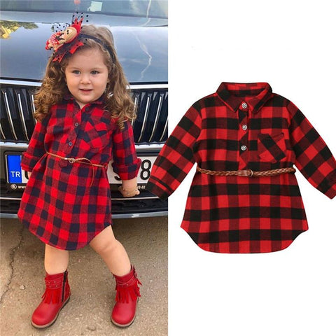 Image of Little Bumper Girls Clothes 3T Girls Red Plaid Long Sleeve Dress