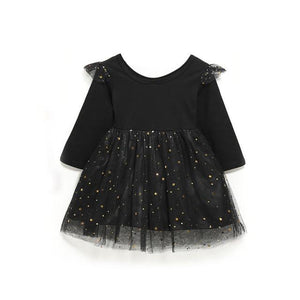 Little Bumper Girls Clothes Black / 4-5Y Long Sleeve Ruffles Star Tutu Party Dress