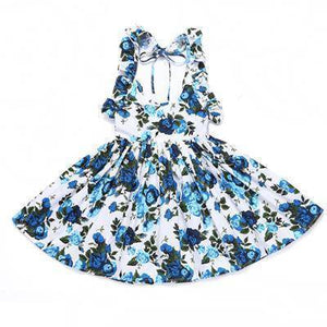 Little Bumper Girls Clothes deep blue / 12M / United States Summer Beach Style Floral Print Party Backless Dresses For Girls