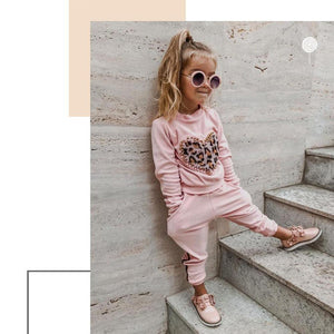 Little Bumper Girls Clothes Girls Pink Long Sleeve Leopard Tracksuit Set