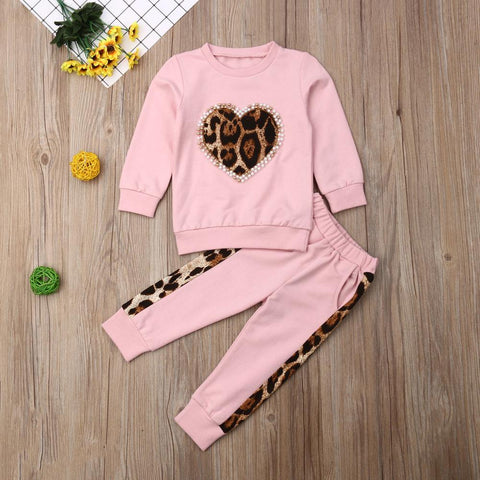 Image of Little Bumper Girls Clothes Girls Pink Long Sleeve Leopard Tracksuit Set