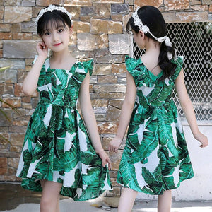 Little Bumper Girls Clothes Green Banana Leaf Print Girls Dress