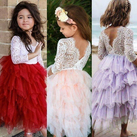 Image of Little Bumper Girls Clothes Lace Princess Irregular Tutu Dress