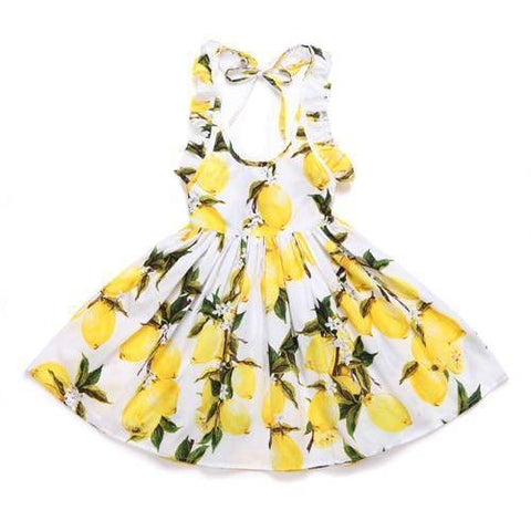 Image of Little Bumper Girls Clothes lemon / 3T / United States Summer Beach Style Floral Print Party Backless Dresses For Girls