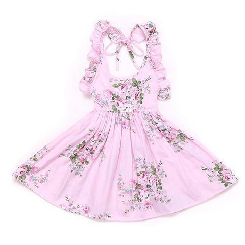 Image of Little Bumper Girls Clothes light pink / 10 / United States Summer Beach Style Floral Print Party Backless Dresses For Girls