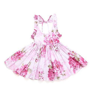 Little Bumper Girls Clothes pink / 12M / United States Summer Beach Style Floral Print Party Backless Dresses For Girls