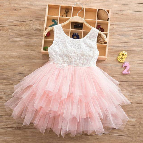 Little Bumper Girls Clothes Pink-2-SL / 3T / United States Lace Princess Irregular Tutu Dress