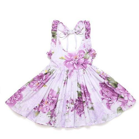 Image of Little Bumper Girls Clothes purple / 12M / United States Summer Beach Style Floral Print Party Backless Dresses For Girls