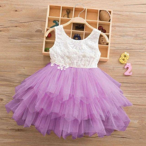 Little Bumper Girls Clothes Purple-2-SL / 3T / United States Lace Princess Irregular Tutu Dress
