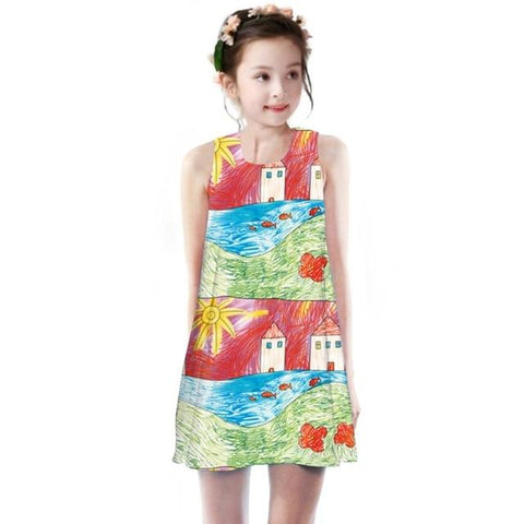 Image of Little Bumper Girls Clothes Q / 5 / United States Party Printed Girl Dress