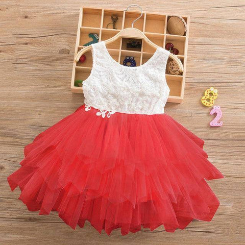 Image of Little Bumper Girls Clothes Red-2-SL / 3T / United States Lace Princess Irregular Tutu Dress