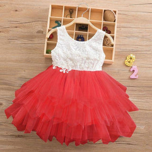 Little Bumper Girls Clothes Red-2-SL / 3T / United States Lace Princess Irregular Tutu Dress