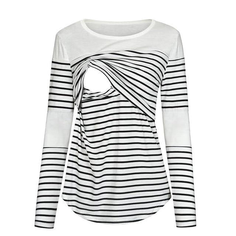 Image of Little Bumper Girls Clothes WH / XXL / United States Long Sleeve Striped Top  For Breastfeeding Mom