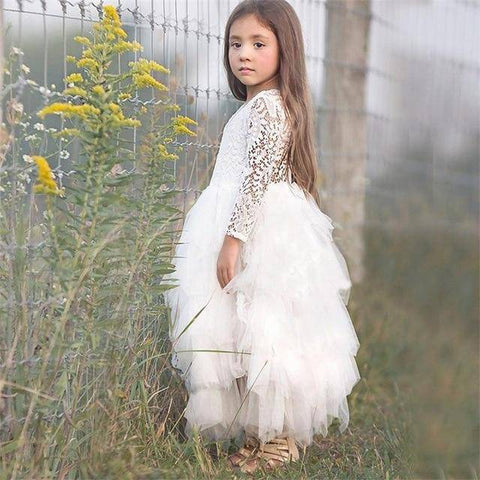 Image of Little Bumper Girls Clothes White 1-LS / 2T / United States Lace Princess Irregular Tutu Dress