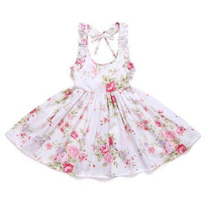 Little Bumper Girls Clothes white / 12M / United States Summer Beach Style Floral Print Party Backless Dresses For Girls
