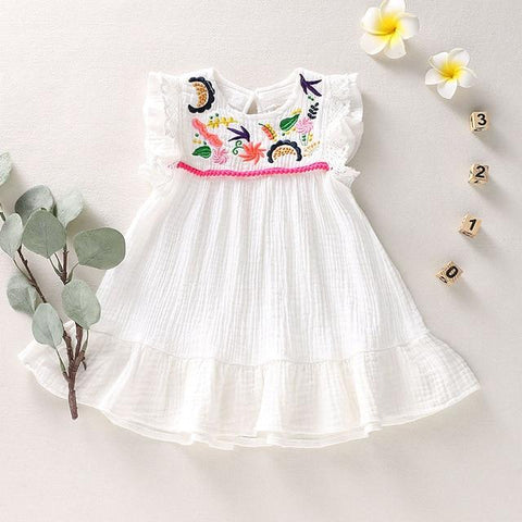 Image of Little Bumper Girls Clothes White / 18M / United States Sleeveless Embroidery Ruffle Dress
