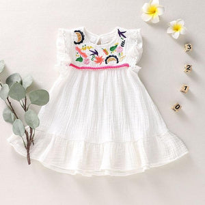 Little Bumper Girls Clothes White / 18M / United States Sleeveless Embroidery Ruffle Dress