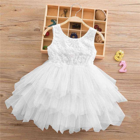 Image of Little Bumper Girls Clothes White-2-SL / 3T / United States Lace Princess Irregular Tutu Dress