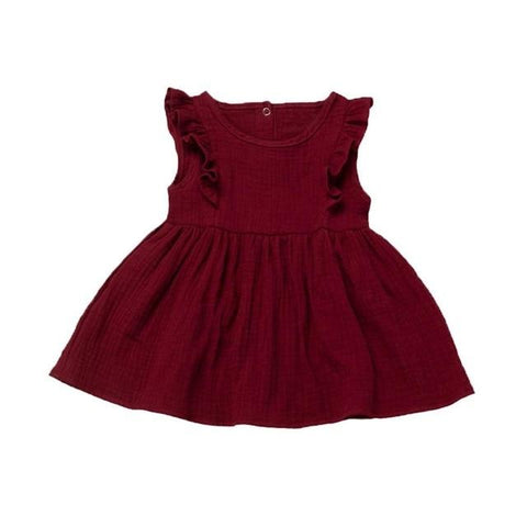 Image of Little Bumper Girls Clothes Wine / 4T / United States Sleeveless Embroidery Ruffle Dress