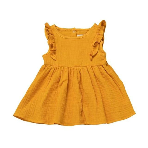 Image of Little Bumper Girls Clothes Yellow 2 / 24M / United States Sleeveless Embroidery Ruffle Dress