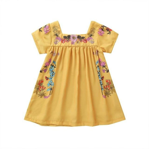 Image of Little Bumper Girls Clothes Yellow1 / 24M / United States Sleeveless Embroidery Ruffle Dress