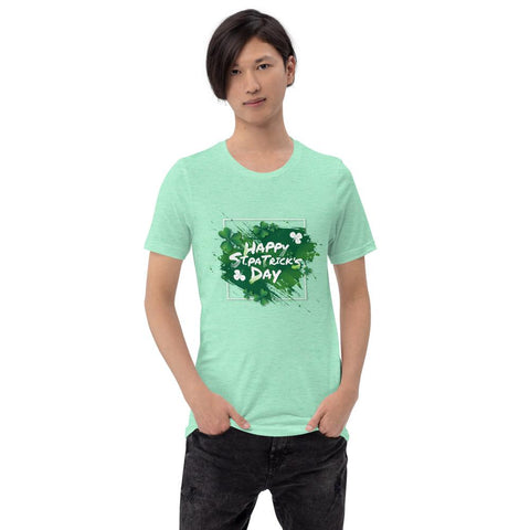 Image of Little Bumper Heather Mint / S "Happy St. Patrick's Day" Short-Sleeve Unisex T-Shirt