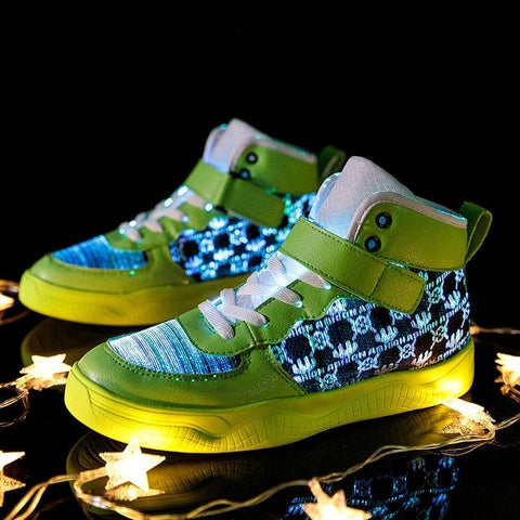 Image of Little Bumper Kids Shoes Green-B / 11.5 Fiber Optic USB Rechargeable Glowing Shoes