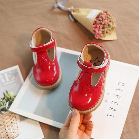 Image of Little Bumper Kids Shoes Red / 27 / United States Soft Leather  Round Toe Flat Rubber Shoes