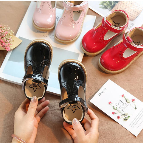Image of Little Bumper Kids Shoes Soft Leather  Round Toe Flat Rubber Shoes