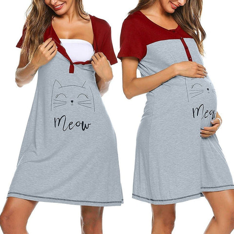 Image of Little Bumper Mommies Clothes Short Sleeve  Printed  Nursing Nightdress