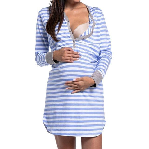 Image of Little Bumper Mommy Clothes Blue / S / United States Long Sleeve Button Nursing Nightie