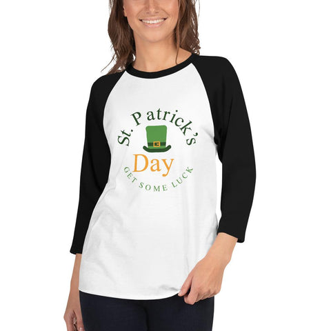 Image of Little Bumper White/Black / L "Get Some Luck" St. Patrick's Day 3/4 Sleeve Unisex Raglan Shirt