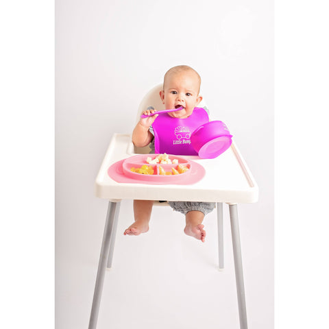 Image of MyLittleBumper Feeding Pink-Purple Little Bumper Silicone Baby Feeding Set