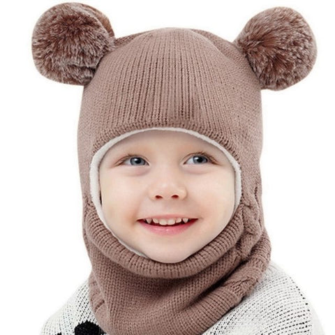 Image of Hooded Scarf Ears Bonnet Hat Cap Set
