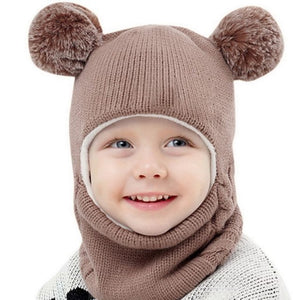 Hooded Scarf Ears Bonnet Hat Cap Set